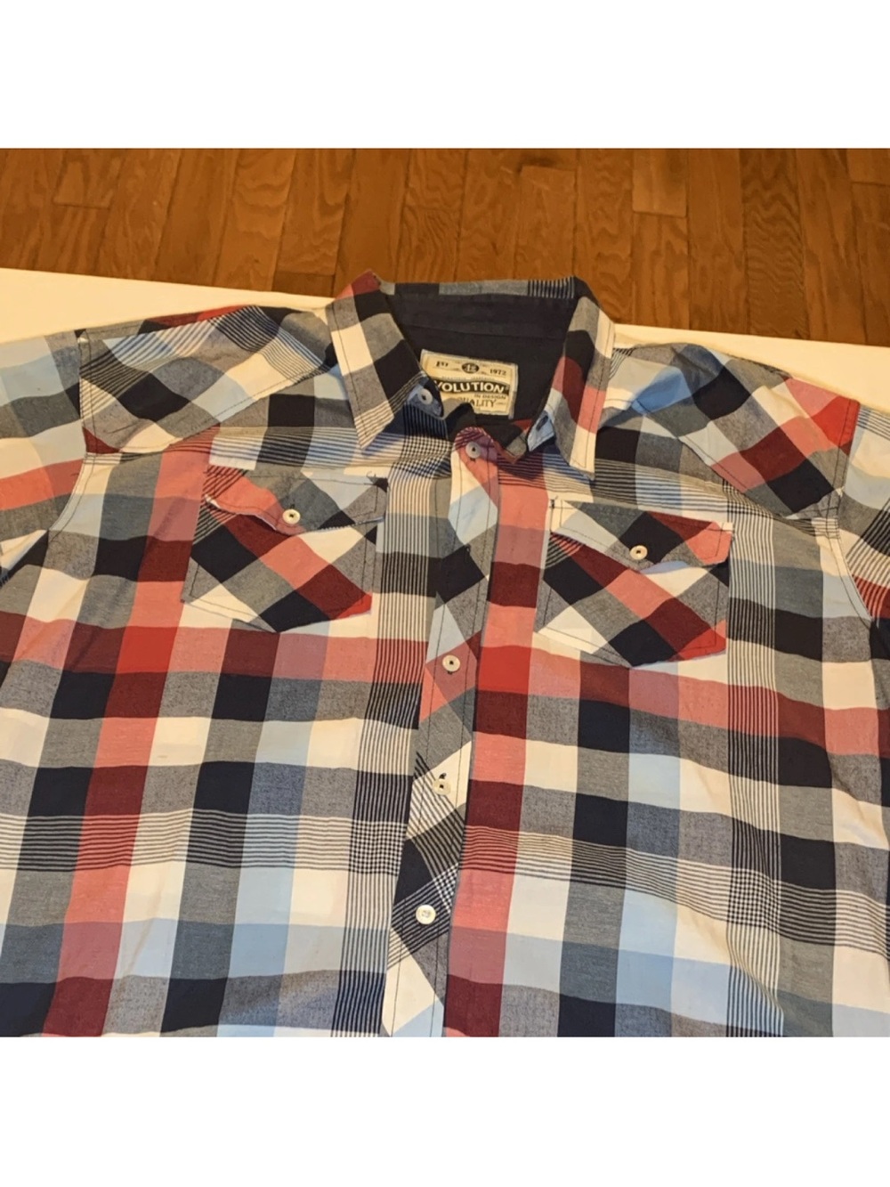 Evolution Men’s Red, Navy & Light Blue Plaid Button-Down Shirt